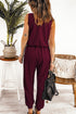 Deep V-Neck Sleeveless Solid Jumpsuit